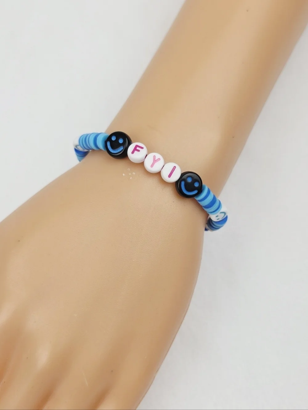 Handmade Clay Bead Smiley Face FYI  Bracelet